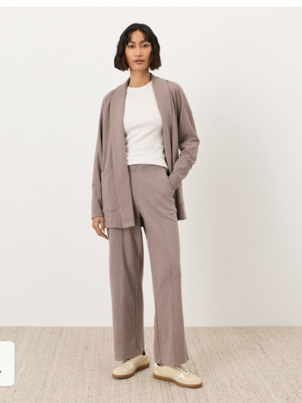 PACT Organic Wide Leg Airplane Pintuck Pant Large Deep Taupe Heather Lounge
